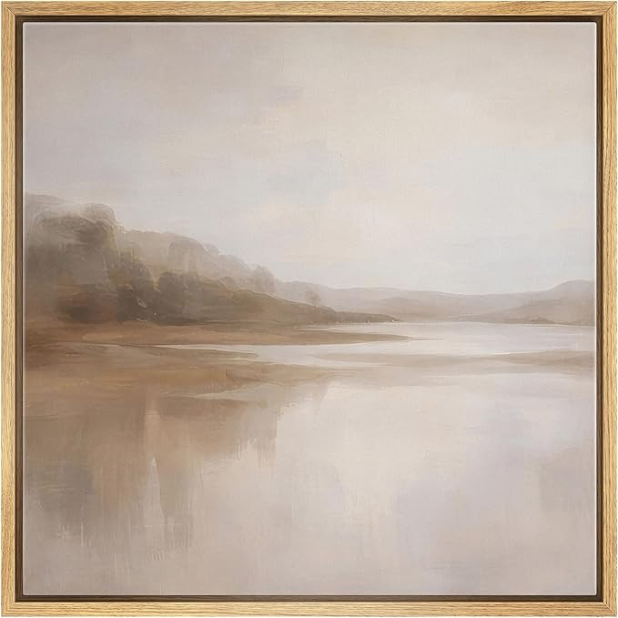 Amazon.com: SIGNWIN Framed Canvas Print Wall Art Soft Neutral Coastal Landscape Misty Shoreline I... | Amazon (US)