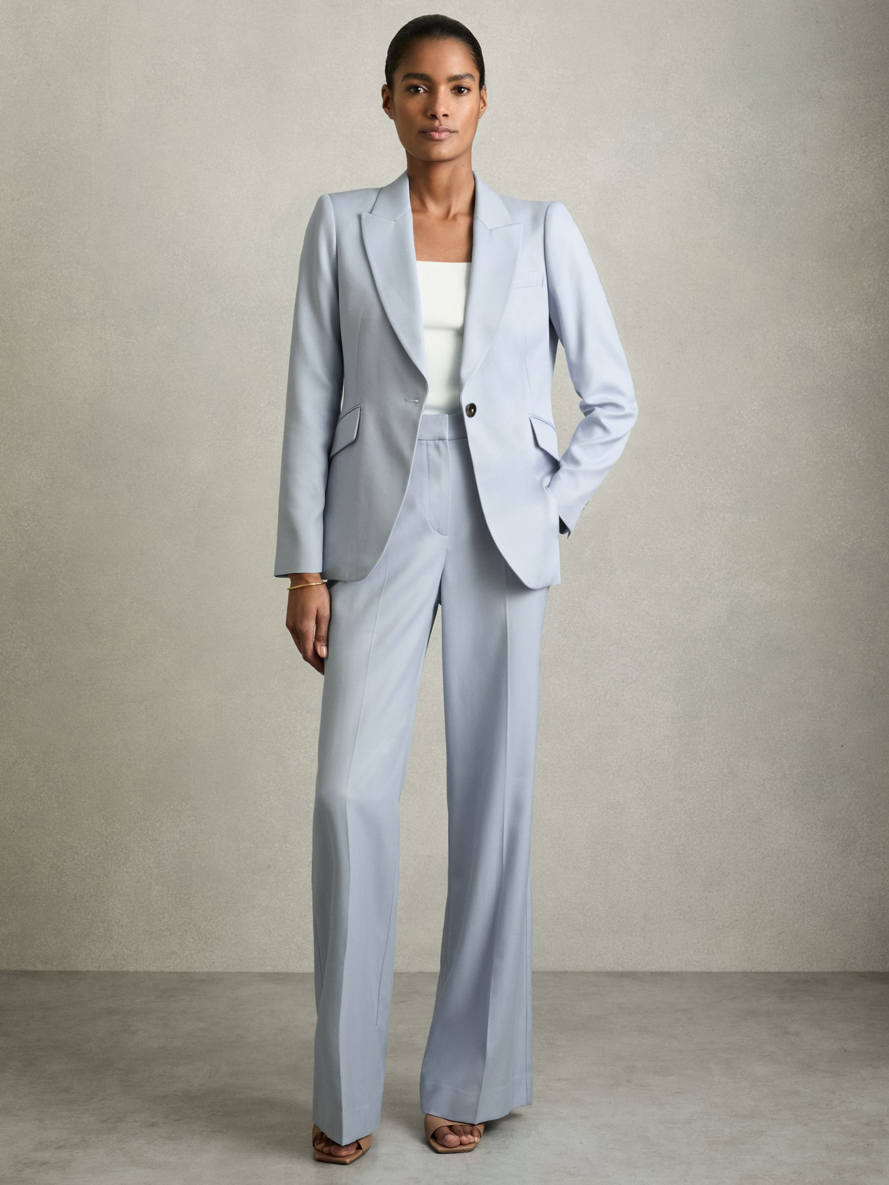 Wide-Leg Tailored Trousers in Blue | Reiss UK