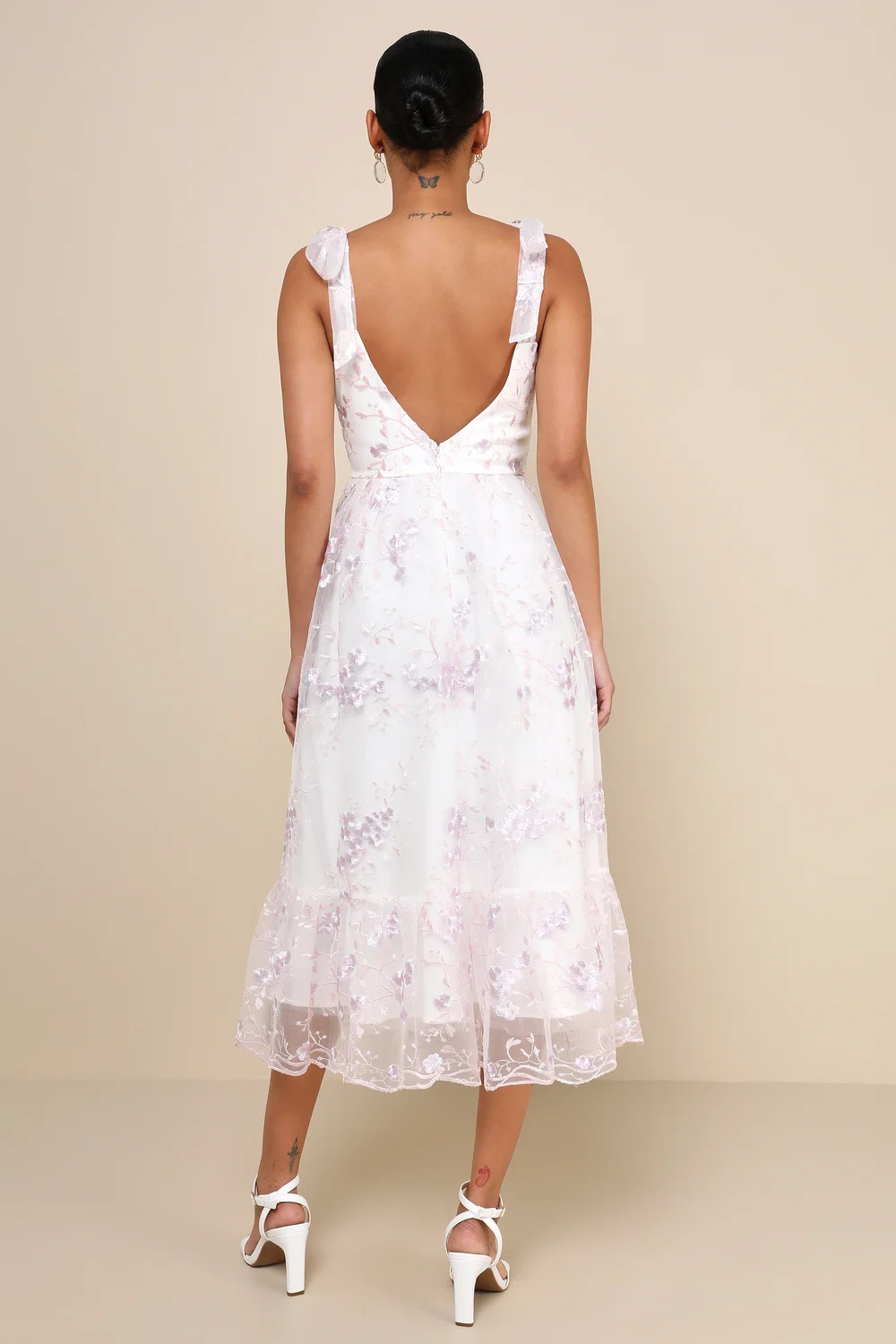 Distinctly Sweet White Floral Embroidered Tie-Strap Midi Dress | Lulus