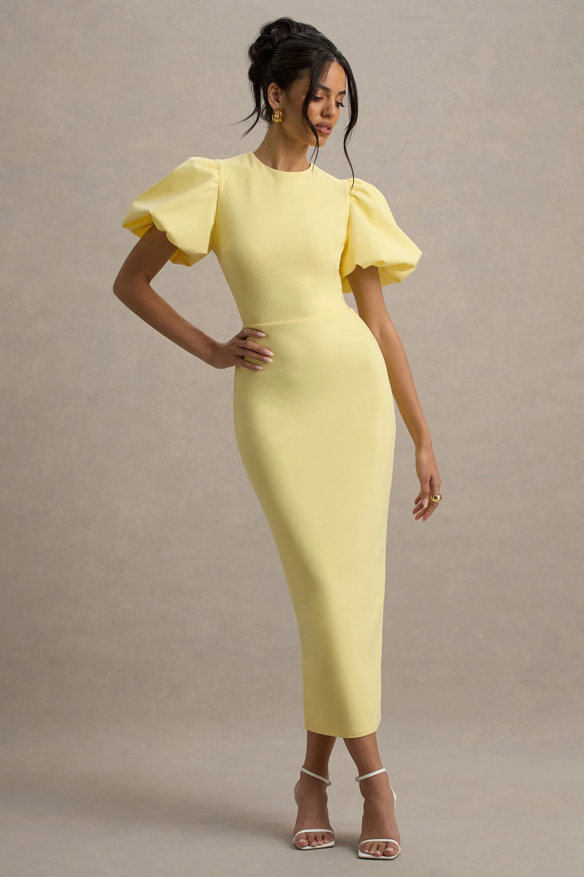 Dakota | Lemon Puff-Sleeve Midi Dress | Club L London