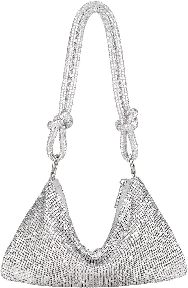 SWEETV Sparkly Rhinestone Purse for Women Silver Clutch Purse Small Glitter Handbags for Weddings, P | Amazon (US)
