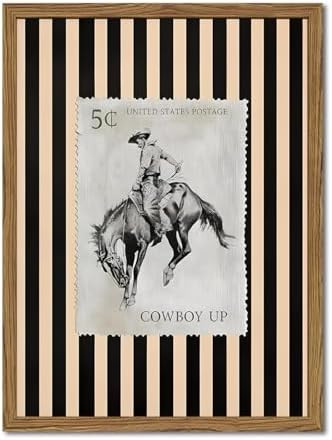 Vintage Western Wall Art, Rodeo Cowboy Horse Postage Wall Decor Mid Century Southwest With Stripe... | Amazon (US)