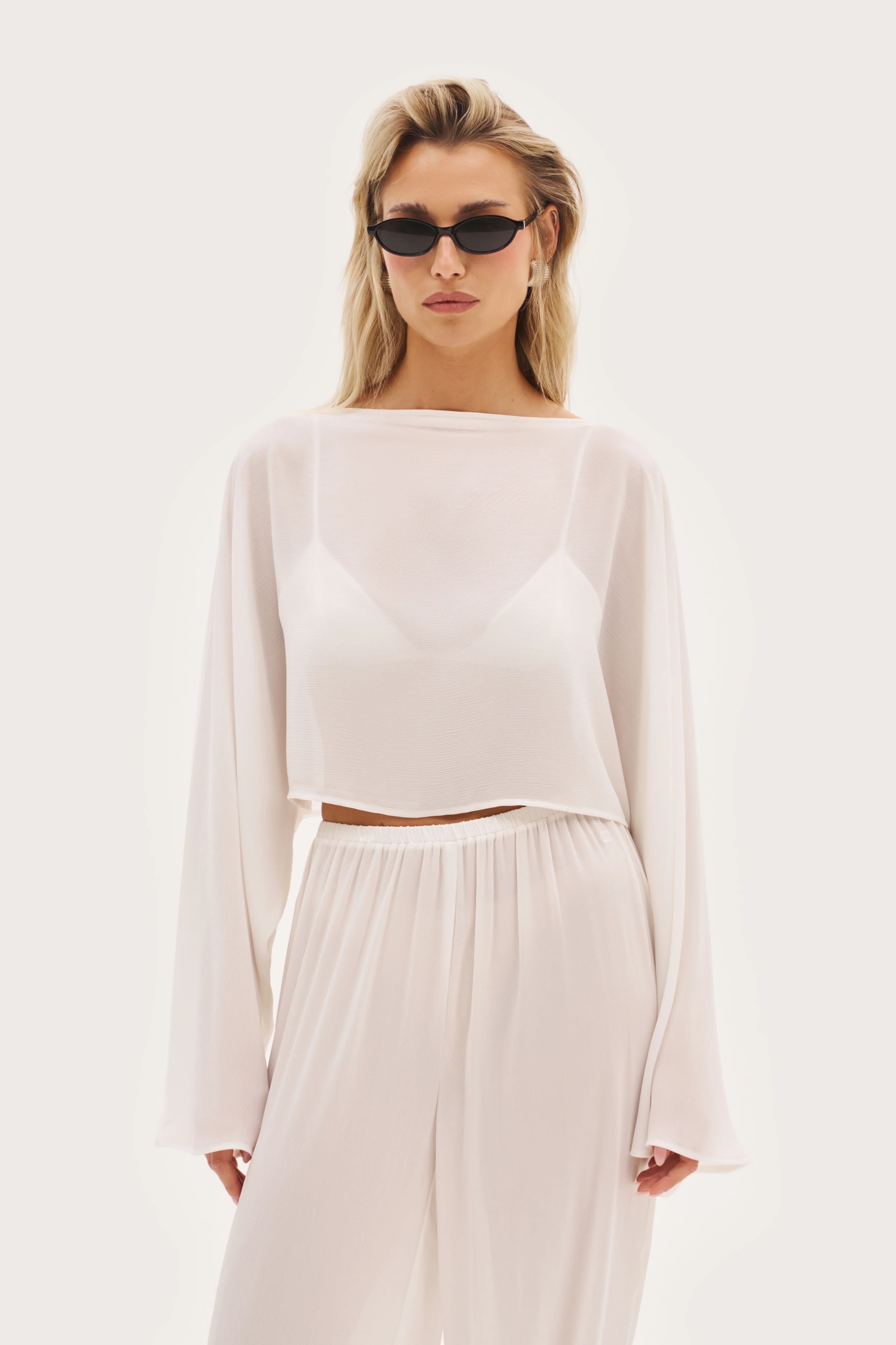 Maebe Palm Long Sleeve Top - White | Maebe UK