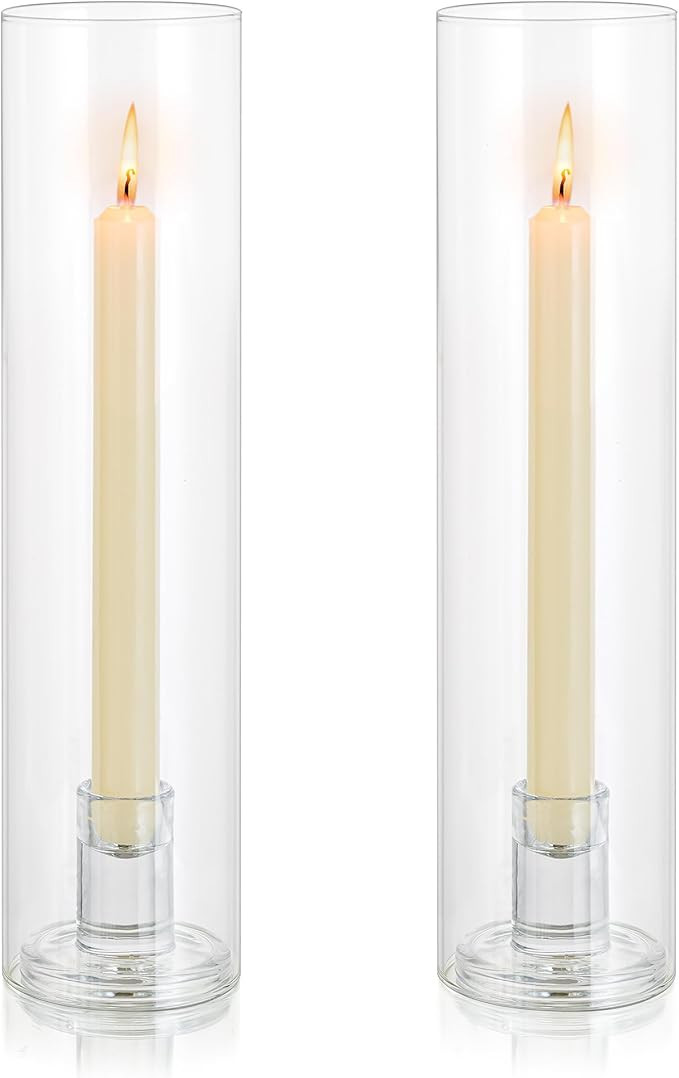 Glass Candle Holders for Candlesticks: 2 Pcs Taper Candle Holders Clear Candlestick Holders Stand... | Amazon (US)
