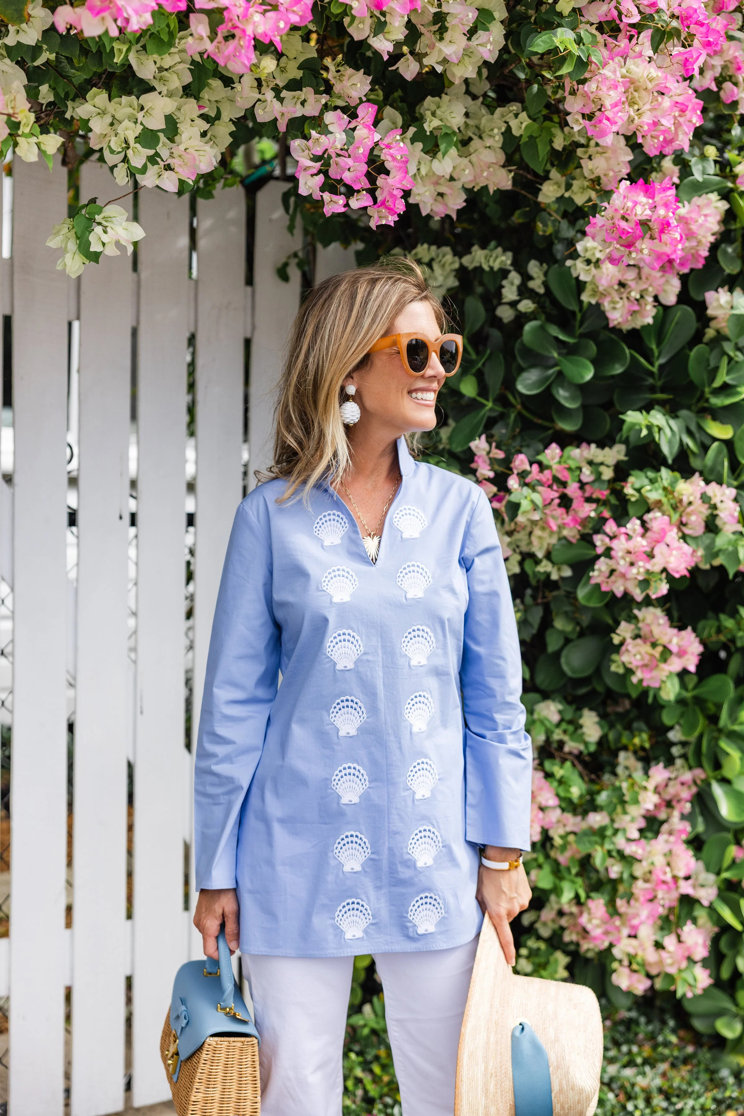 Hydrangea Embroidered Shell Long Sleeve Tunic Top | Sail to Sable