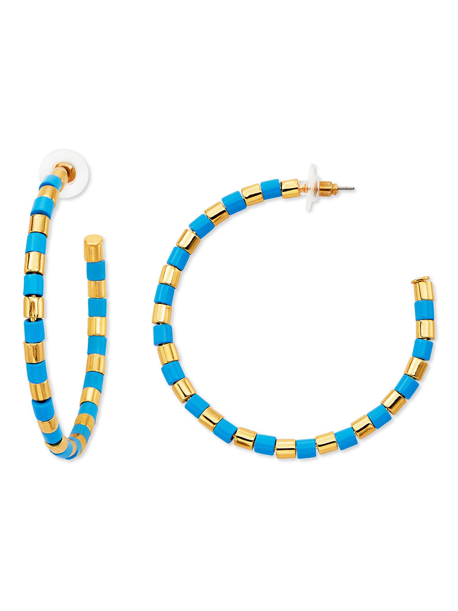 Scoop Womens 14K Gold Flash-Plated Light Blue Enamel Hoop Earrings | Walmart (US)