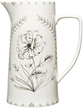 Creative Co-Op Stoneware Floral Image Pitcher, 10", White & Black | Amazon (US)