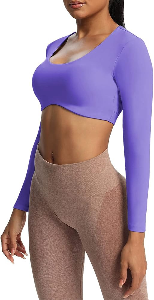 Aoxjox Long Sleeve Crop Tops for Women Define Sculpt Workout Cropped T Shirt Top | Amazon (US)