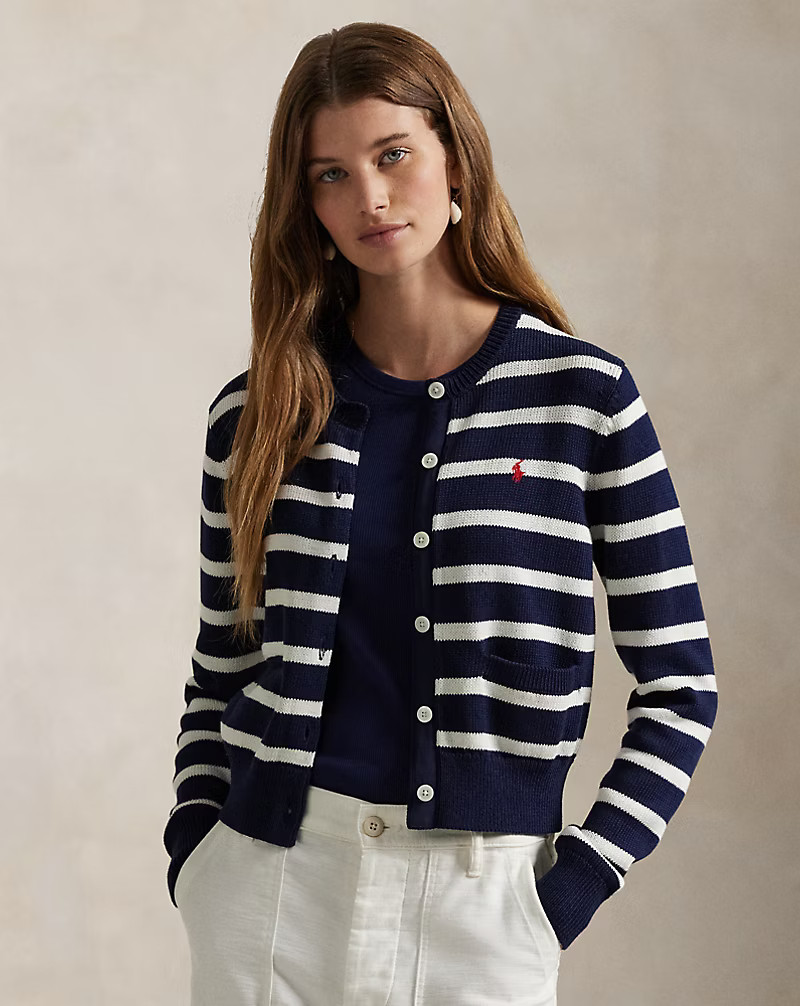 Striped Cotton Crewneck Cardigan | Ralph Lauren (UK)
