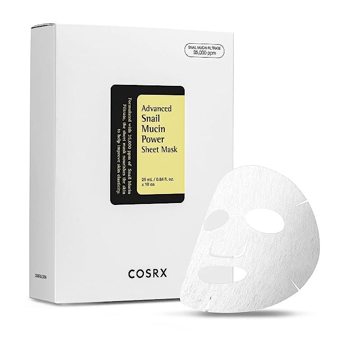 COSRX Advanced Snail Mucin Power Sheet Mask 10 Sheets | 35,000 ppm of Snail Secretion Filtrate | ... | Amazon (US)