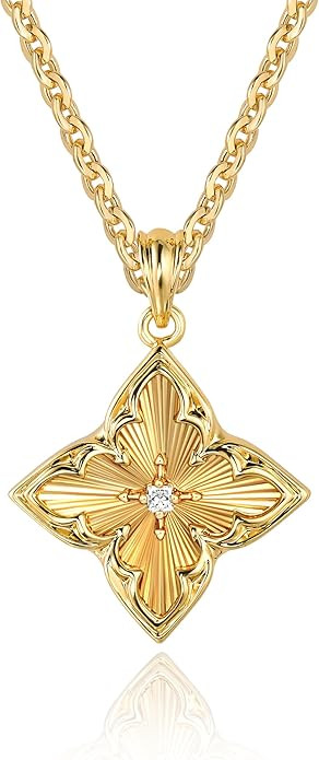 Fettero Gold Clover Necklace for Women Dainty 14K Gold Plated CZ Pendant Necklace Adjustable Chai... | Amazon (US)