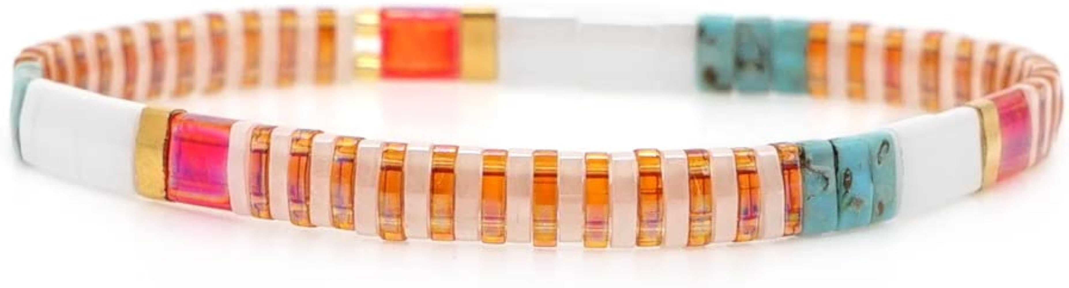 Tile Bracelet Multicolor Bohemian Style Japan Miyuki bead Elastic Bracelet for Women | Amazon (US)