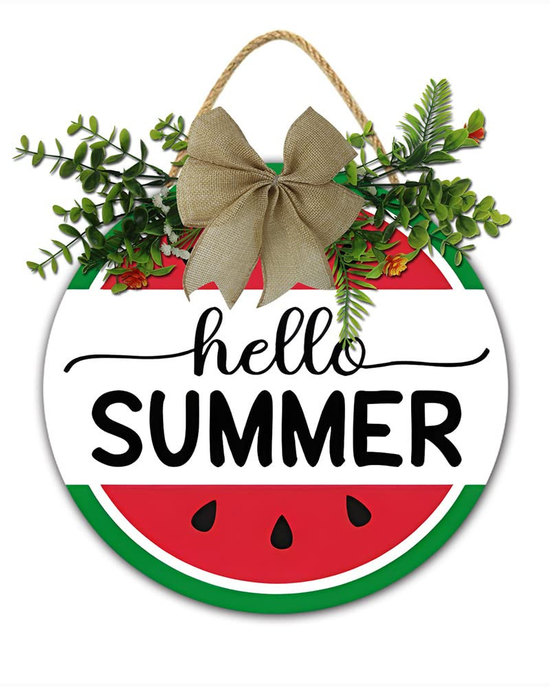 TYmall Hello Summer Sign Watermelon Sign Round Summer Watermelon Wooden Plaque Welcome Sign Water... | Amazon (US)