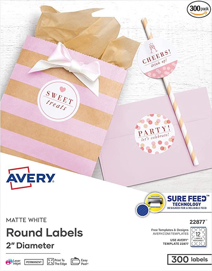 Avery Printable Round Labels with Sure Feed, 2" Diameter, Matte White, 300 Customizable Labels (2... | Amazon (US)