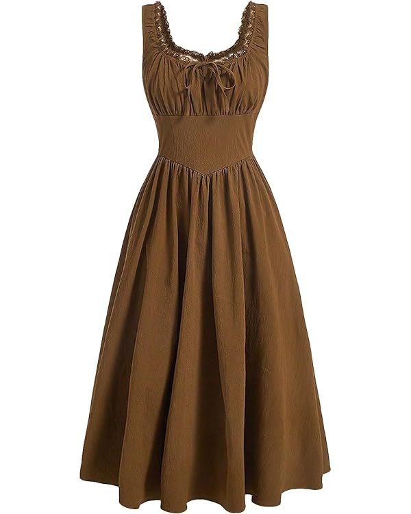 Verdusa Women's Tie Knot Ruched Sleeveless Scoop Neck Swing A Line Midi Tank Dress | Amazon (US)
