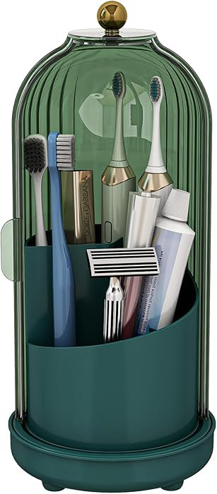 Toothbrush Holders with Cover, Drainage Rotating Electric Toothbrush Organizer, 3 Slots Tooth Bru... | Amazon (US)