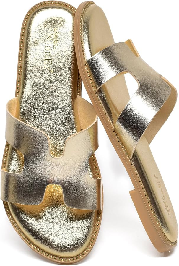 NianEr Womens Microfiber Leather Memory Foam Support H Sandals Dress Dressy Slip On Casual Cute C... | Amazon (US)