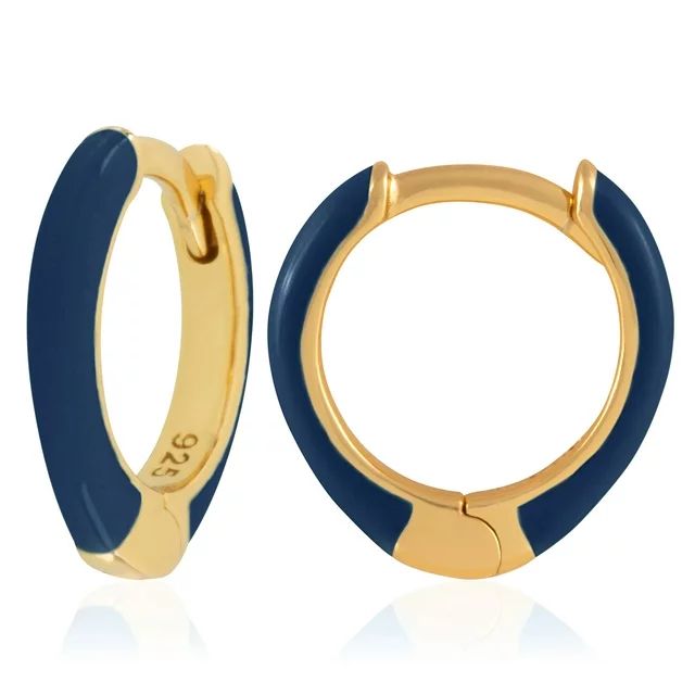 18K Gold Plated Sterling Silver Enamel Color Huggie Hoop Earrings for Women – Navy Blue Enamel | Walmart (US)