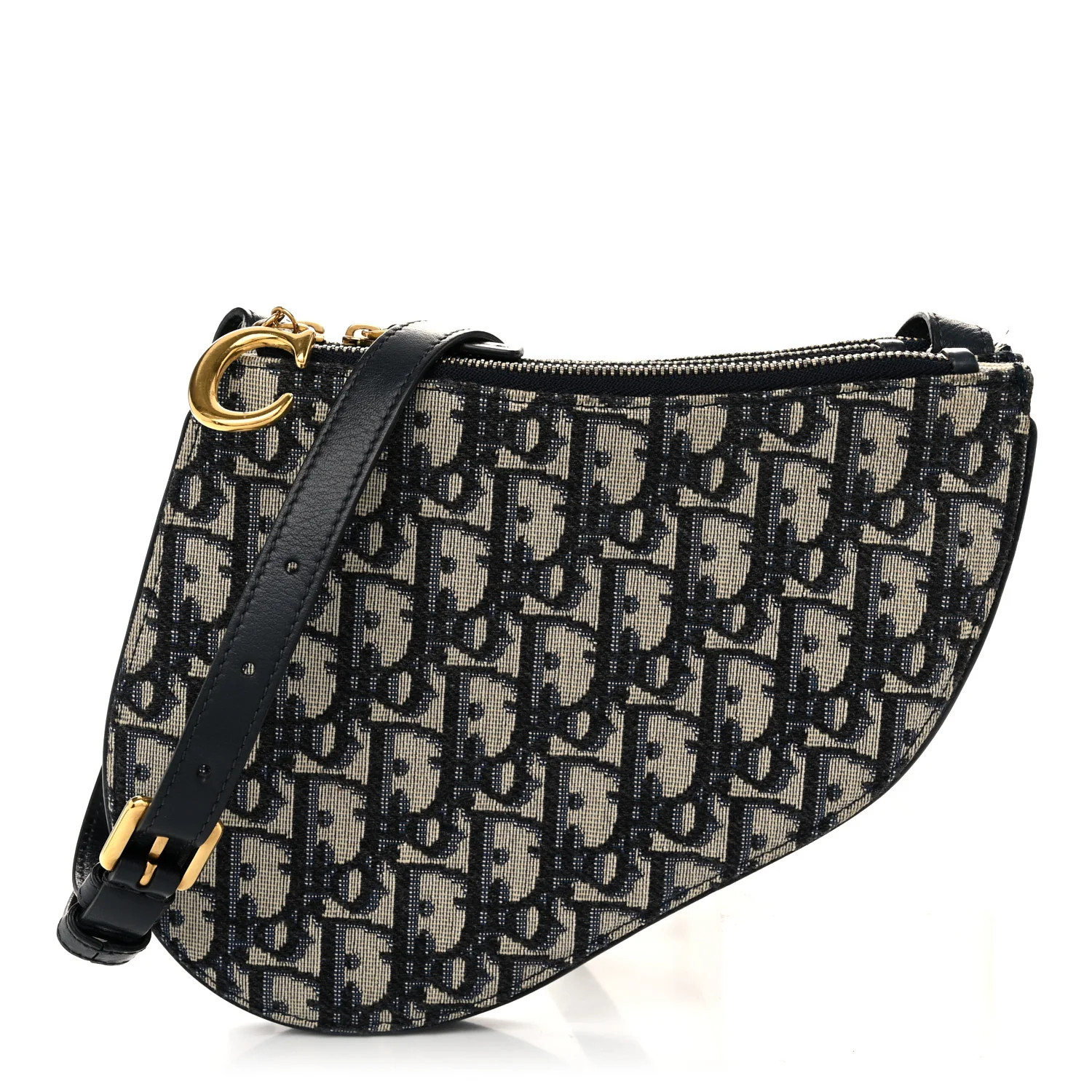 Oblique Saddle Pouch With Strap Navy Blue | FASHIONPHILE (US)