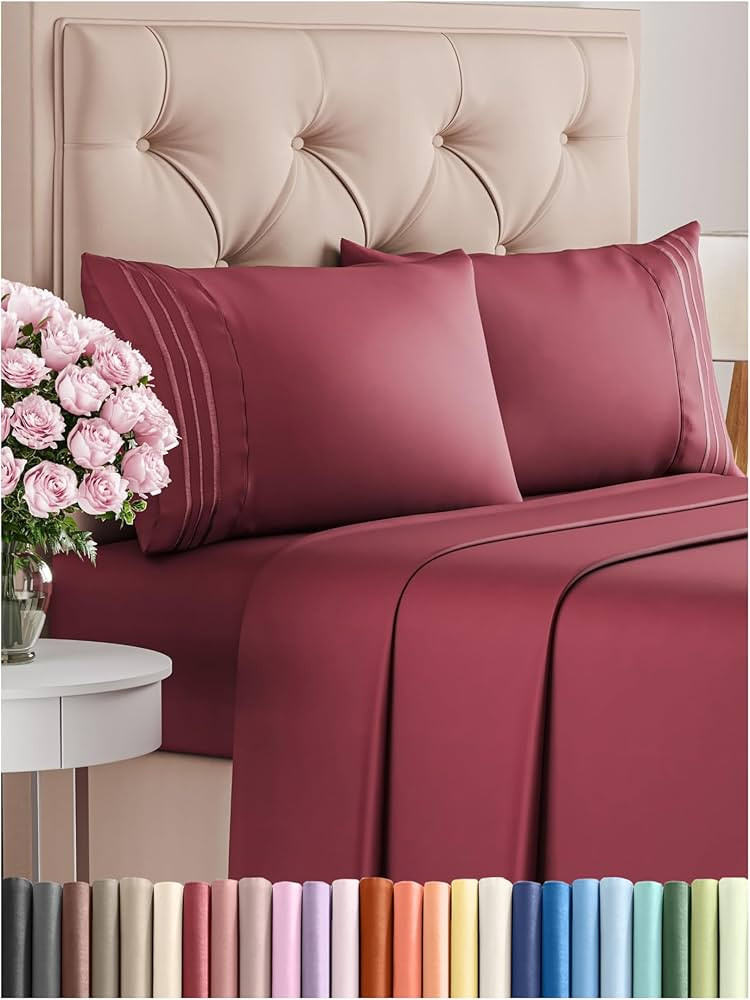Queen Size 4 Piece Sheet Set Bed Sheets Set Burgundy | Amazon (US)
