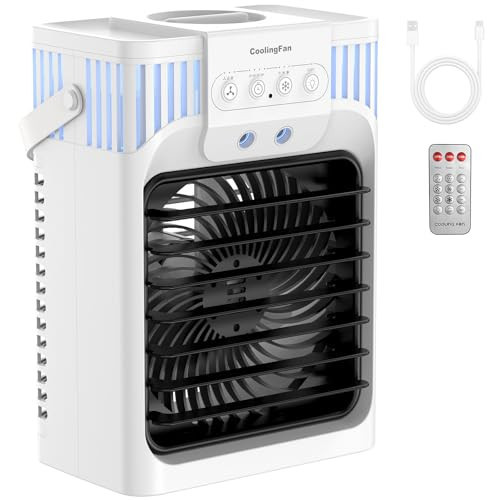 Portable Air Conditioners with Remote for Bedroom, 4-IN-1 Personal Evaporative Air Cooler with 3 Speeds & 3 Mist, 7-Color Night Light, 2-8H Timer, 1200ML Mini Air Conditioner Cooling Fan for Office | Amazon (US)