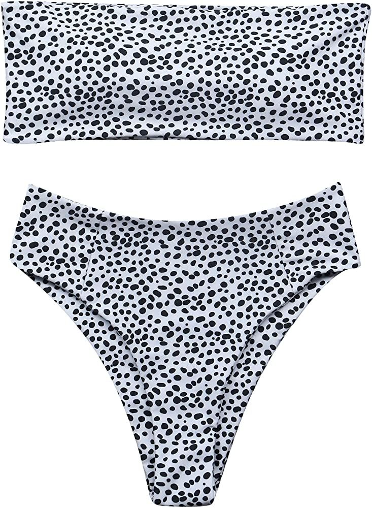 Women's 2 Pieces Bandeau Bikini Swimsuits Off Shoulder High Waist Bathing Suit High Cut | Amazon (US)