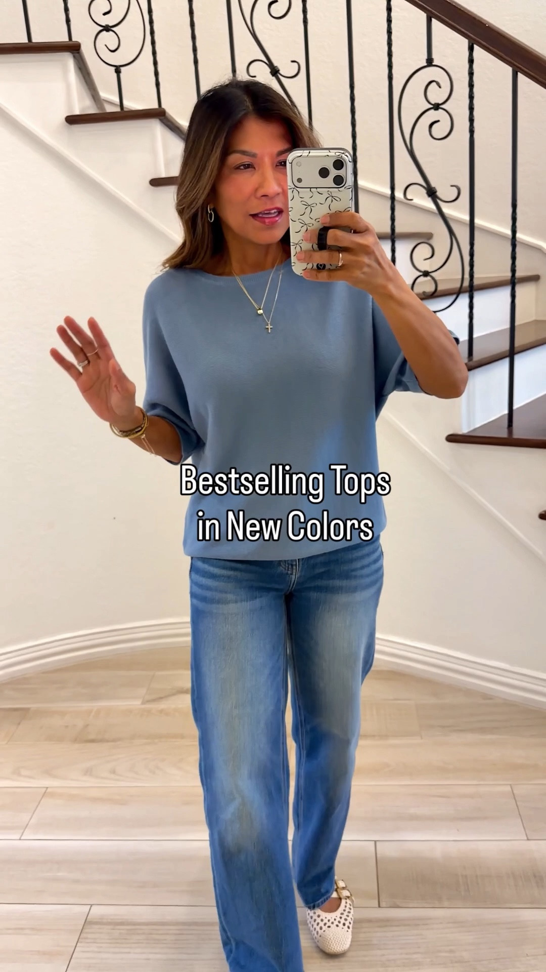 I’m 5’2” 118#ish for reference 
Top in XS. 
Jeans  fit tts in length 28”. Wash Atlantic Blue. 
Shoes tts.
Spring outfit idea,fashion over 40, over 50 style, midlife fashion, petite fashion,midlife fashion, affordable fashion, 

#LTKootd #LTKOver40 #LTKPetite