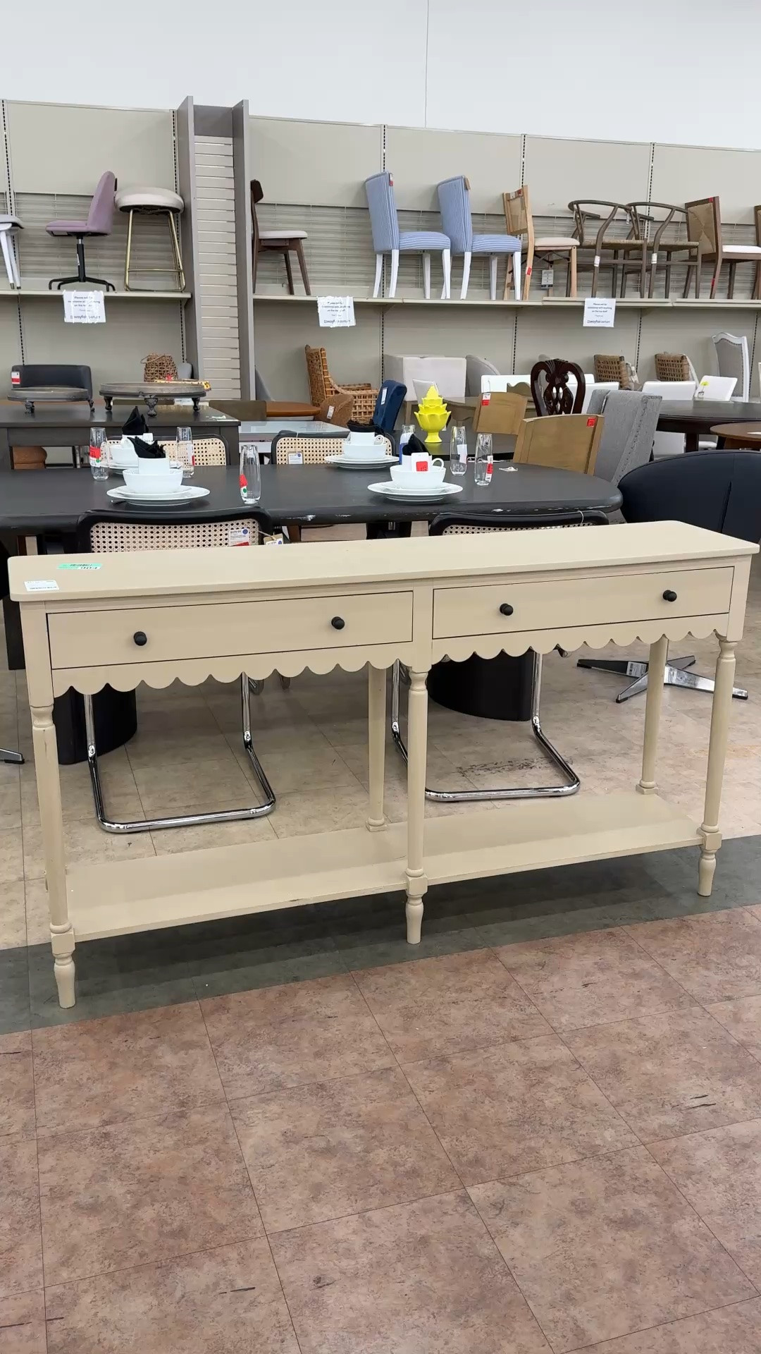 Wayfair sale alert! 💫 This scalloped console table is such a charming find! I love the playful scalloped detailing, two drawers for tucking away everyday essentials, and the lower shelf that’s perfect for styling baskets or your favorite decor. ✨A fun accent piece that adds both personality and storage to an entryway, hallway, or behind a sofa. On sale now! Linked it here along with similar console table styles. 🫶🏻 @Wayfair #consoletable #wayfair #furniturefind

#LTKHome #LTKSaleAlert