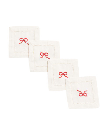 Set Of 4 Hand Embroidered Linen Bow Coasters | TJ Maxx