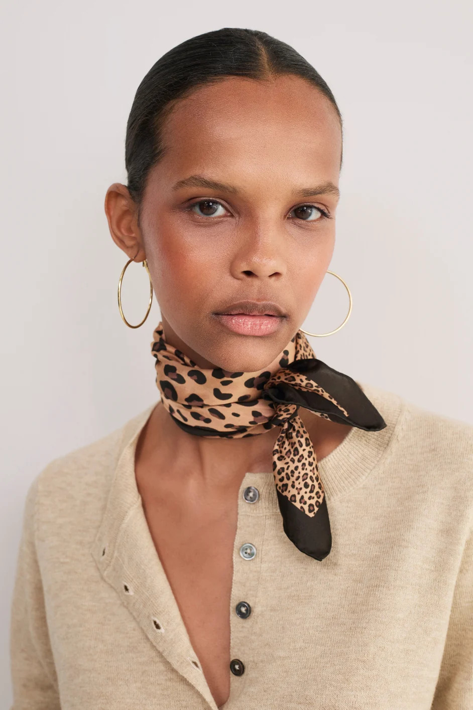 Serena Silk Scarf - Micro Leopard Trim | WYSE London