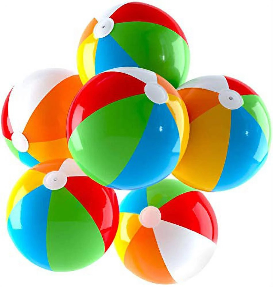 Fun Land 24 inch Pack of 6 Jumbo Colorful Beach Balls Rainbow Color Beach Balls 24" Inch | Walmart (US)