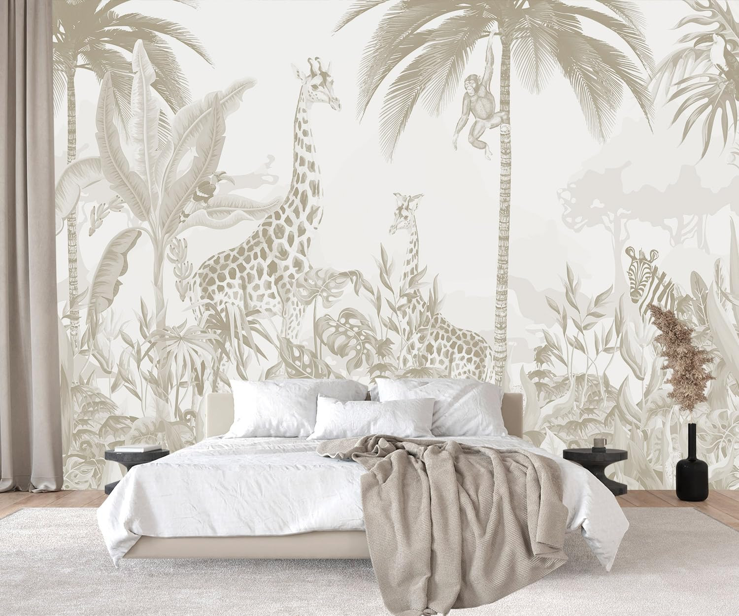 PYFFYP- Safari Jungle Peel and Stick Wallpaper Tropical self-Adhesive murals for Nursery | Amazon (US)