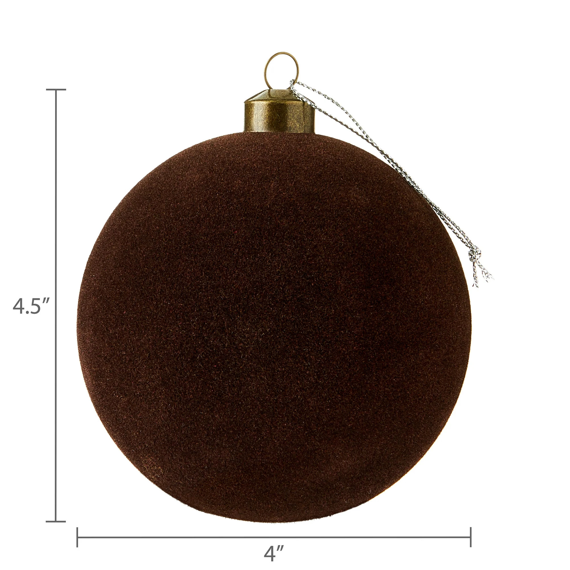 Dark Brown Flocked Ball Christmas Ornaments, 4.5", 4 Count, by Holiday Time | Walmart (US)