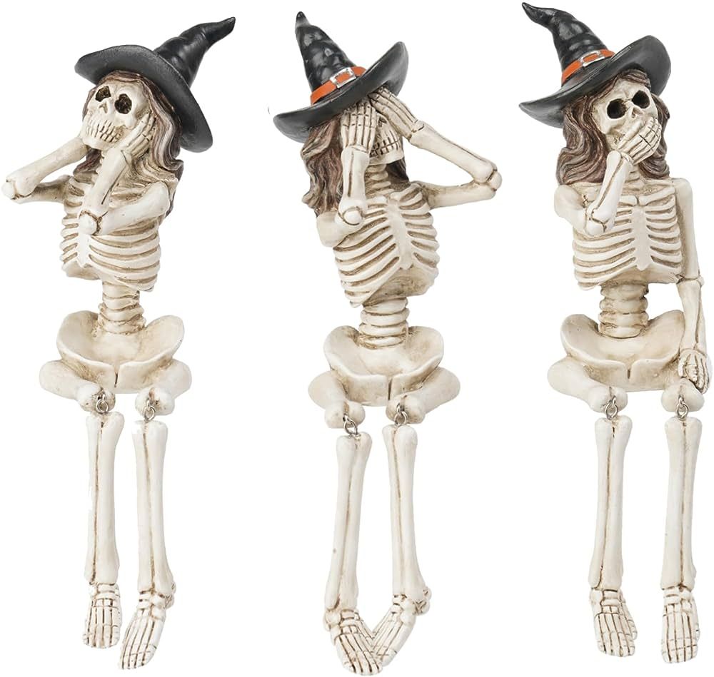 Halloween Statues No-Evil Skeleton Collectible-Figurines - Realistic Skeleton Halloween Decoratio... | Amazon (US)