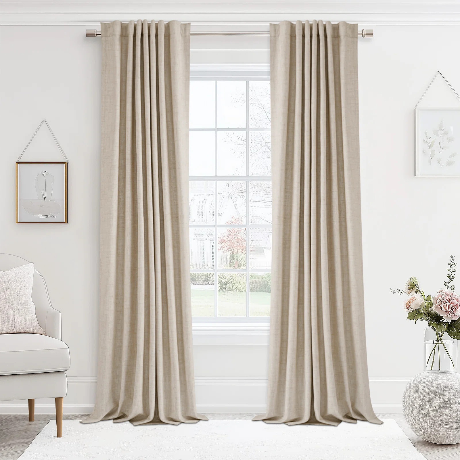 100% Blackout Linen Textured Curtains Solid Thermal Insulated  Drapes for Bedroom Living Room (50... | Wayfair North America