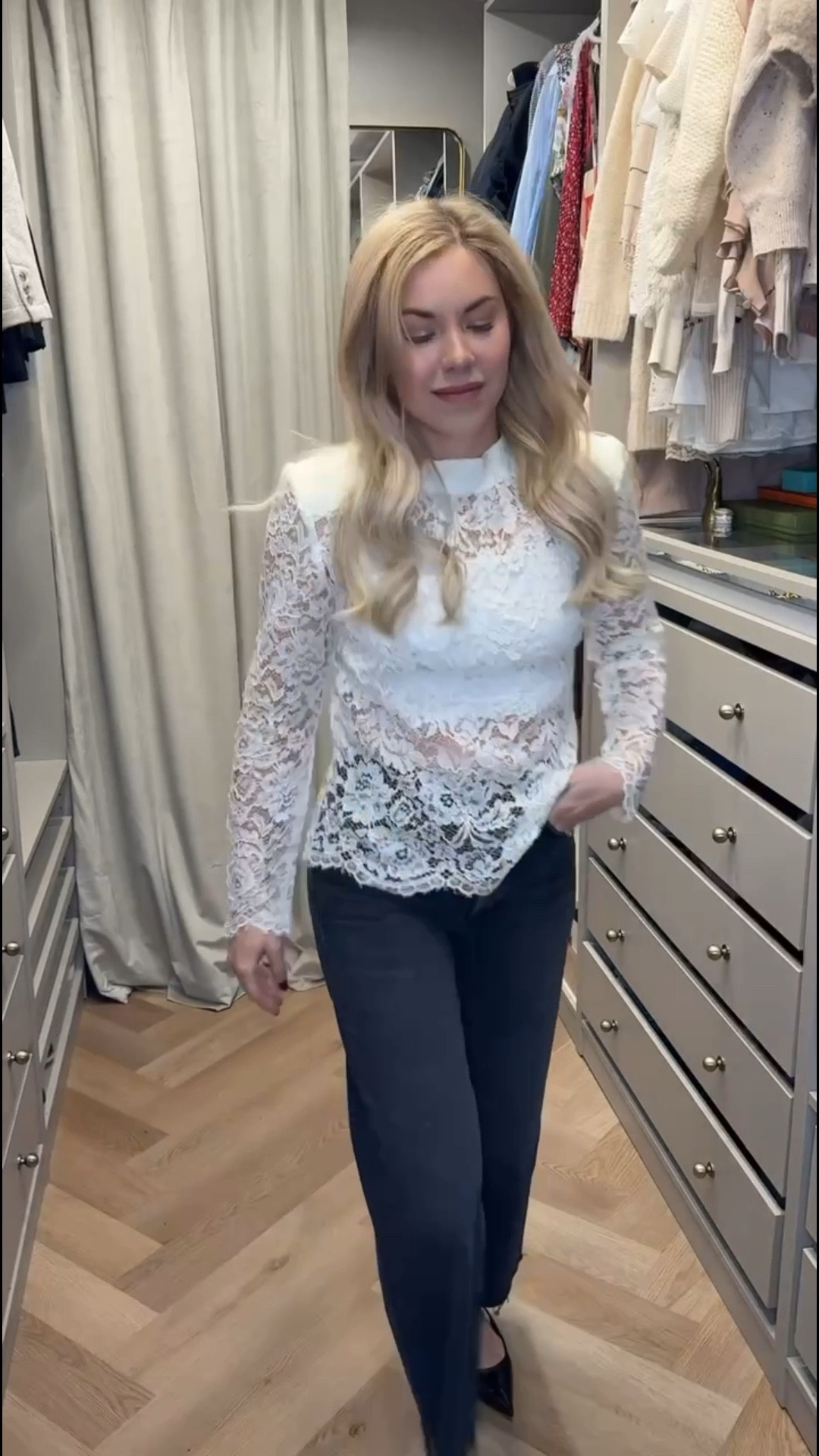 Lace top
Black jeans 
Wide leg cropped jeans 
Kitten heel 
Spring Outfit 

#LTKSeasonal #LTKgrwm #LTKootd