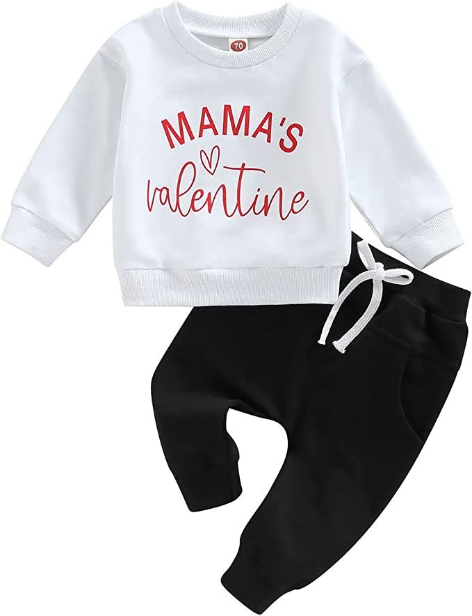 YOKJZJD Infant Toddler Baby Boy Valentines Day Outfits Letter Pullover Sweatshirt Long Sleeve T-S... | Amazon (US)