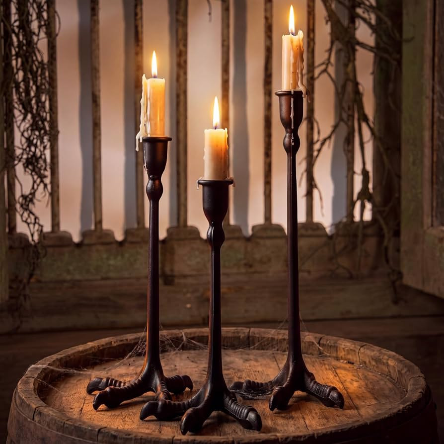 3 Set Claw Foot Candlestick Holders, Halloween Black Taper Candle Stands | Amazon (US)