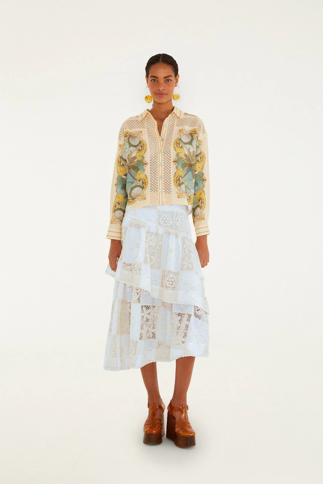 Off-White Scarf Eyelet Layered Maxi Skirt | FARM Rio | Farm Rio UK