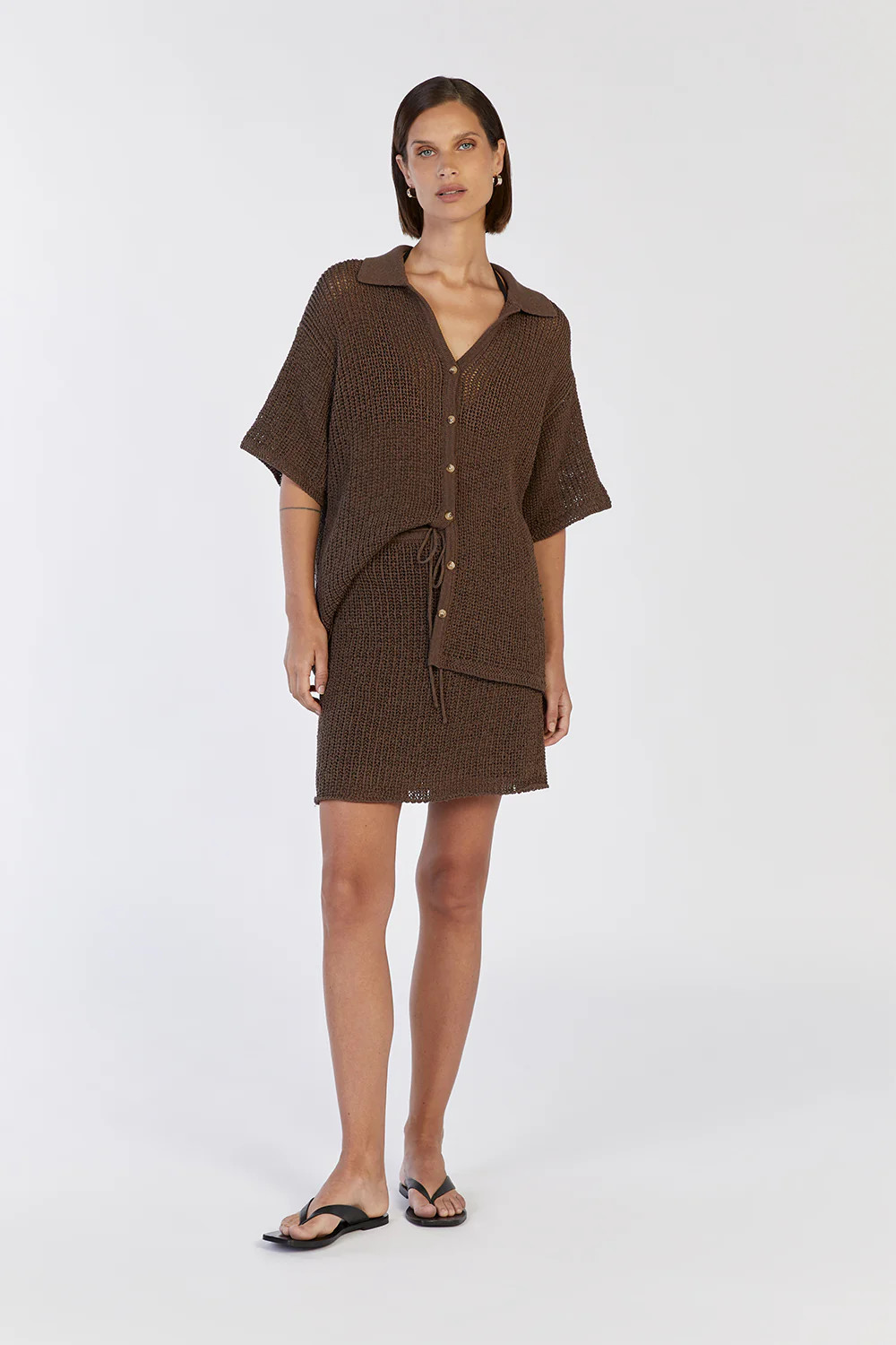 MARGOT CHOC KNIT CROCHET SHIRT | DISSH