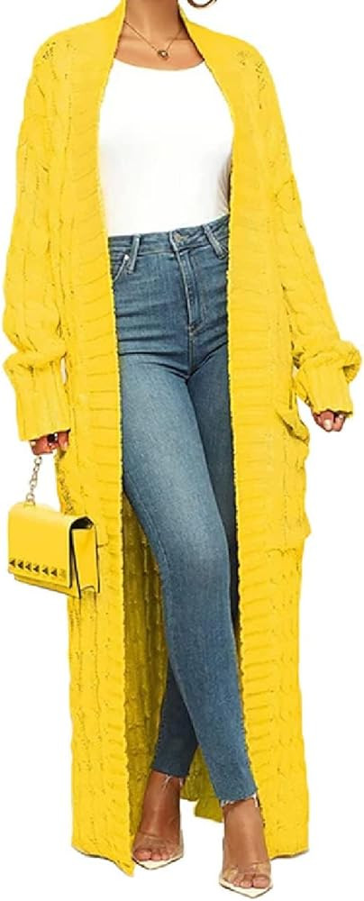 LIVECLOTH Womens Thin Type Stylish Cable Knit Dual Pocket Cardigan, Floor Length Maxi Cardigans W... | Amazon (US)