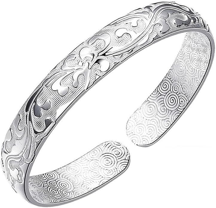 925 Sterling Silver Cuff Bangle Bracelets Adjustable Jewelry Fashion Simple Open Bangles Cuff Jew... | Amazon (US)