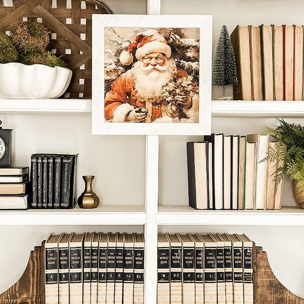 Rustic Framed Santa Smiling Square Wall Art | Antique Farm House