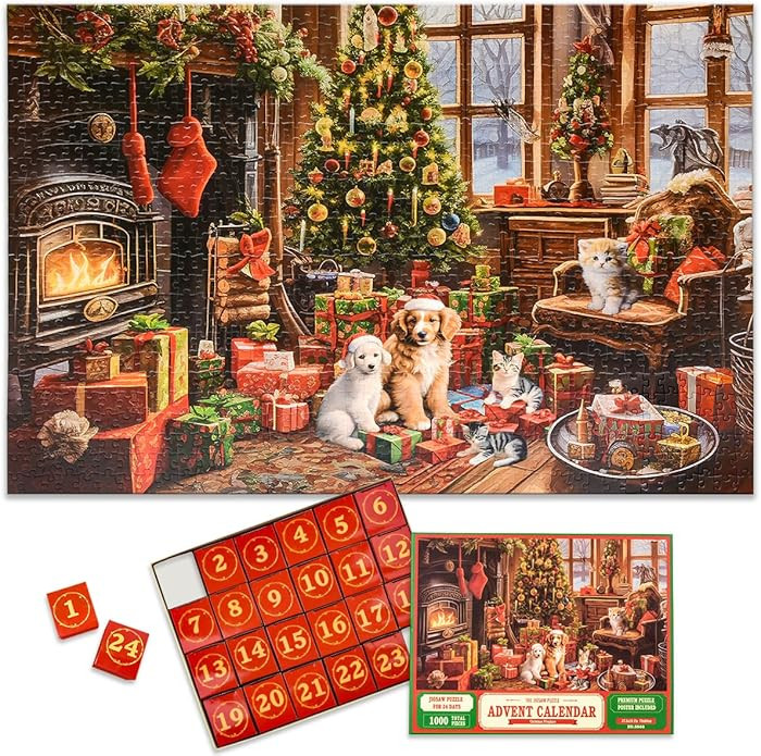 Christmas Fireplace Advent Calendar 2025 Jigsaw with 1:1 Reference Poster - 1000pcs Holiday Puzzl... | Amazon (US)