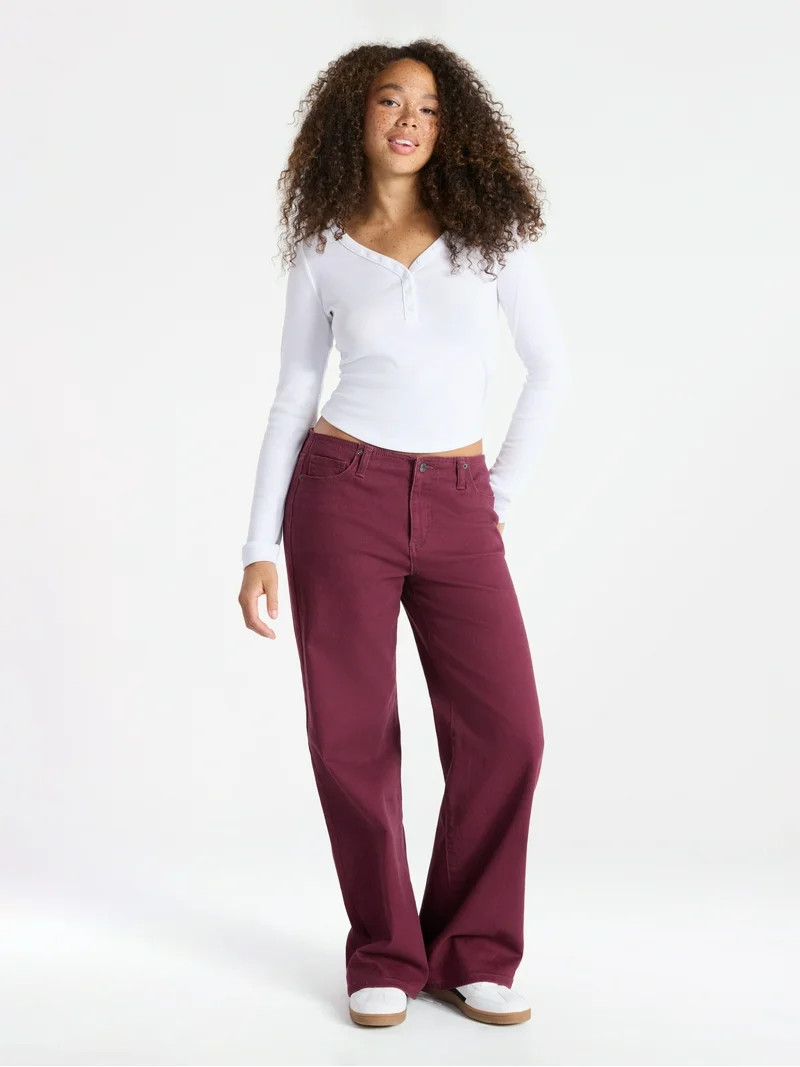 No Boundaries Henley Top with Long Sleeves, Women’s | Walmart (US)