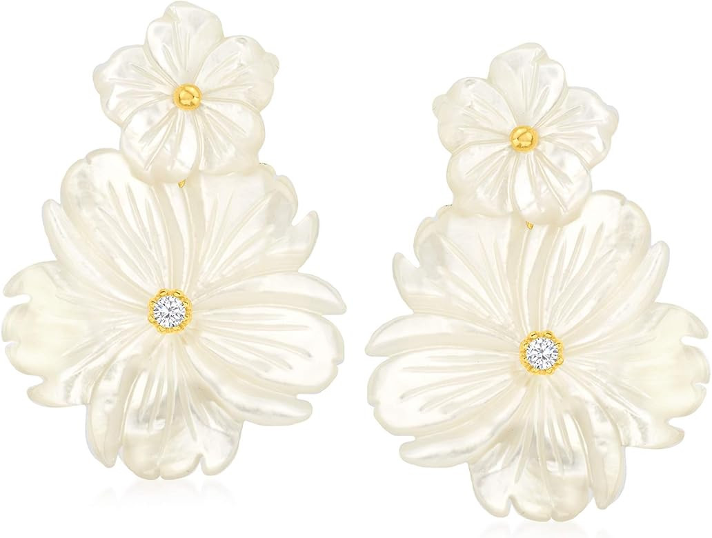 Ross-Simons Mother-Of-Pearl and .20 ct. t.w. White Topaz Flower Removable Drop Earrings With 18kt... | Amazon (US)