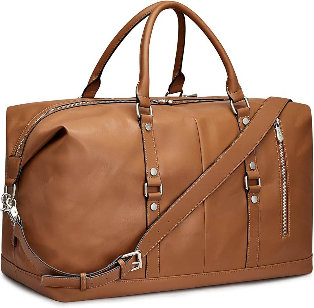 S-ZONE Genuine Leather Women Travel Duffle Weekender Overnight Weekend Carry on Shoulder Tote Bag | Amazon (US)