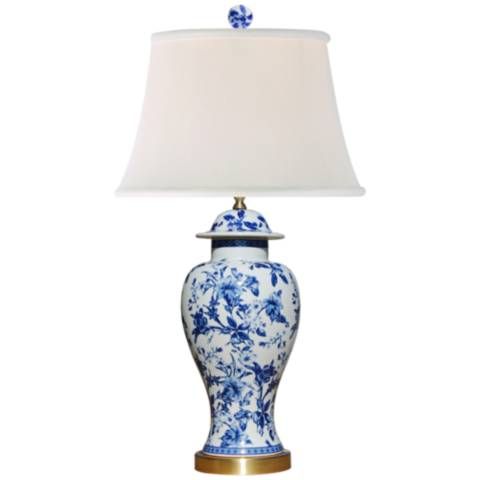 Marcella Blue and White Chrysanthemum Temple Jar Table Lamp | Lamps Plus