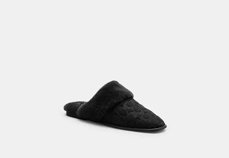 Coach Outlet Sherpa Flat Mule In Signature Suede - Black, Size: 5 | Coach Outlet US