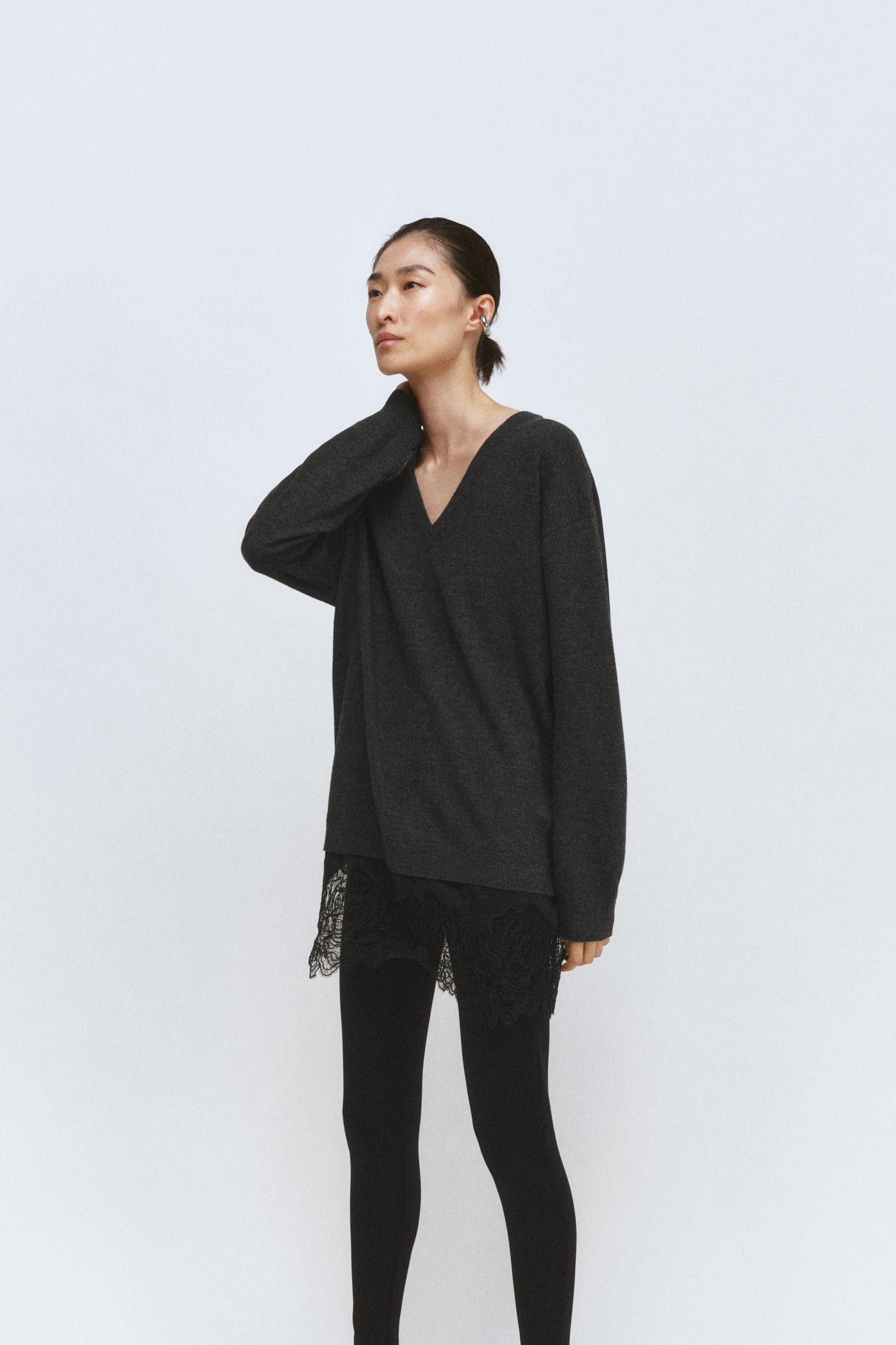 LONG COMBINATION LACE KNIT JUMPER | Zara US